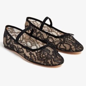 Loeffler Randall Leonie Black Floral Lace Ballet Mary Jane Flat